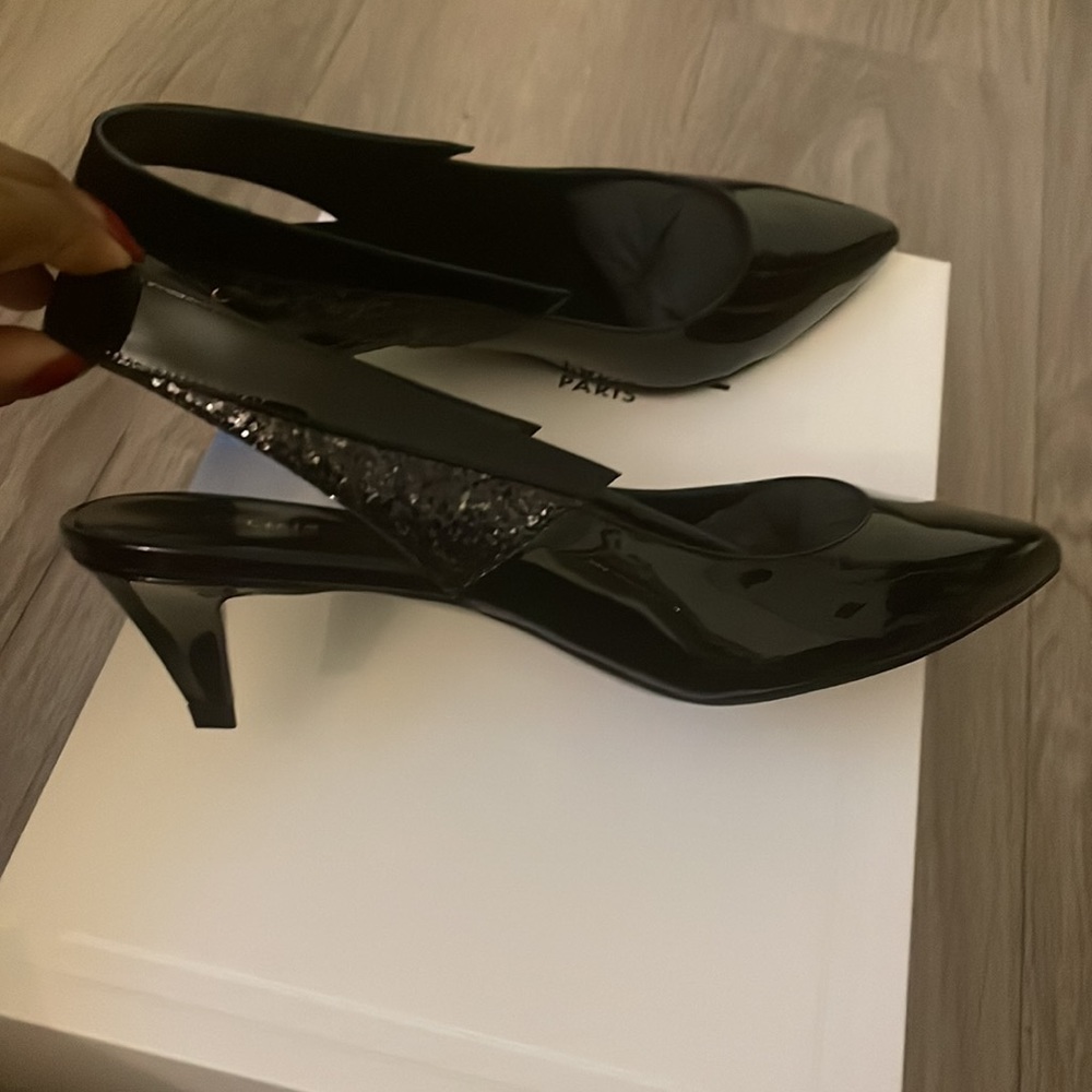 CELINE Patent Calf & Glitter Slingback 45